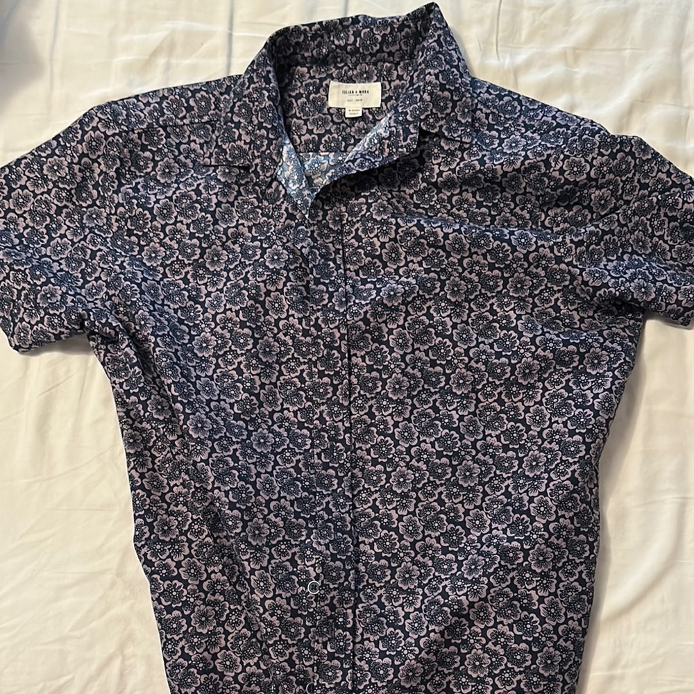 Blue Floral Casual Button Down Shirt